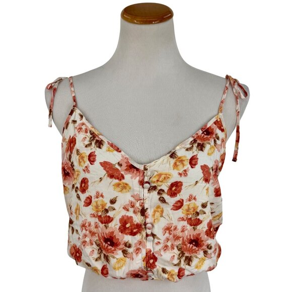Abercrombie Flirty Romantic Floral Button Front Tie-Strap Feminine Crop Top Cami - Picture 3 of 13